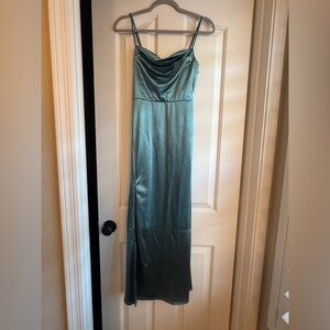 Elegant Teal Satin Evening Gown